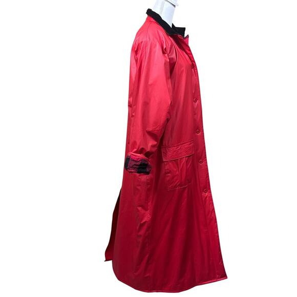 Talbots PVC red maxicoat, quilted plaid lining, retro, utilitarian, preppy - Picture 2 of 7